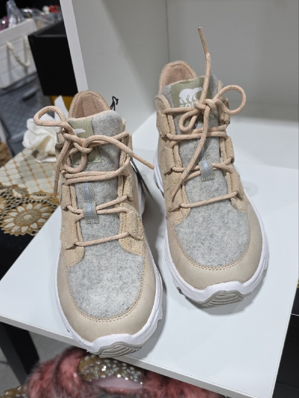 Sorel Lace-Up Beige and Gray Women's Suede Sneaker Boot - Picture 11 of 11